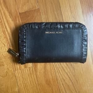 Michael Kors Black Leather Ruffle Frill Wallet Whimsigoth Punk Girl Fairy Punk